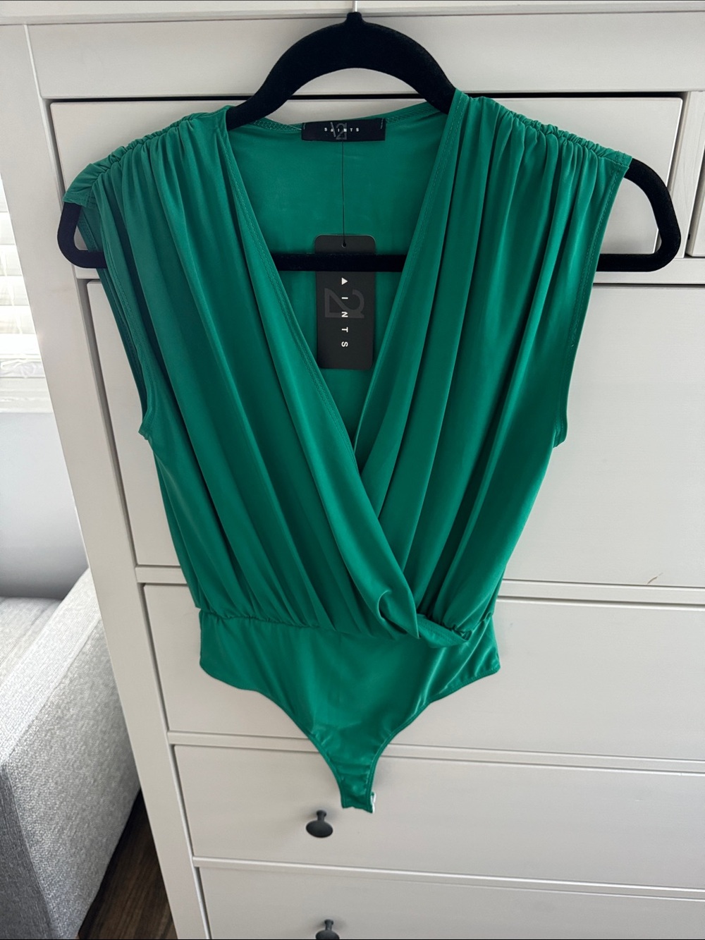 Sleeveless Wrap Bodysuit in Emerald Green by ZNTS